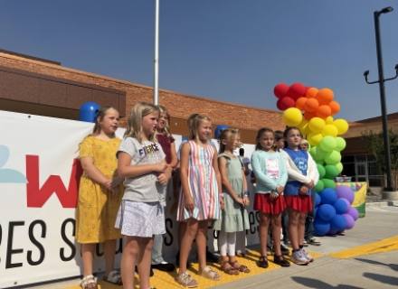 An enthusiastic rendition of the national anthem was offered at the August 4 ribbon cutting at Blanding Elementary School. The singers, all students at the school, include Autumn, Ava, Mackly, Slaiter, Kolter, Harlyn, Stetson, Jovi, Lilith, Saylor, Dani, and Dawn.  Later, Rossi, Abel, Talisha and Zariah recited the Pledge of Allegiance in Navajo. It wa sall a part of the opening of the new school.  Staff photo