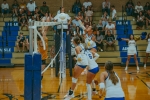 San Juan senior Adi Ivins drives the ball over the net against Union on August 7 as Havoc Laws (#34), Olivia Nielson (#6), and Kyliea Taylor (bottom right) provide backup. The Lady Broncos are 6-4 after sweeping the first two Region 18 games of the season last week and look to keep it going with two more this week. Brooke Pehrson photo